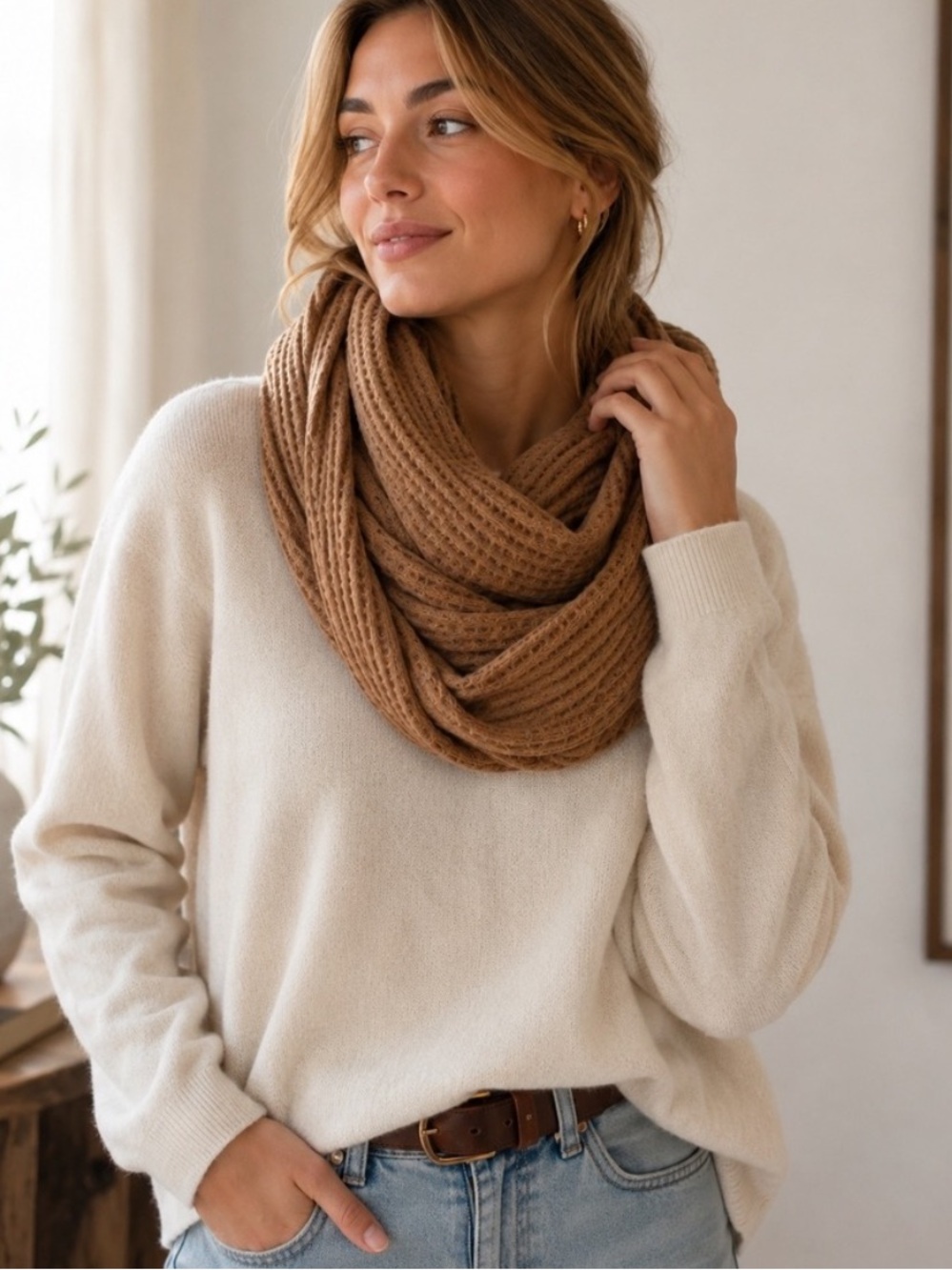 NWT Beyond Waffle Knit Toffee Scarf-wraps